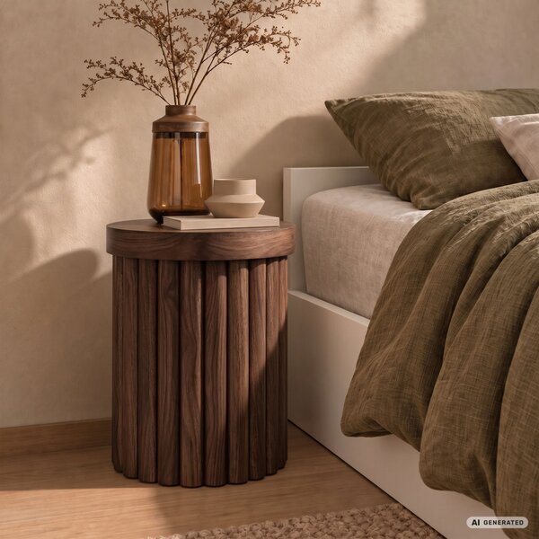 AKORD Furniture Factory TINO Kerek Dohányzóasztal MDF Dió Bordázott Alap