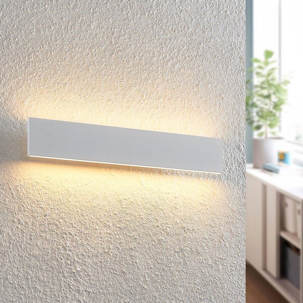 Lindby Ignazia LED fali világítás, 47 cm, fehér, fém, felfelé/lefelé, dimmelhető, Fehér / opál, Nappali / Étkező, fém, Modern