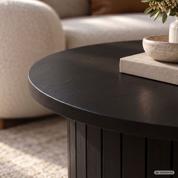 AKORD Furniture Factory NUBO Kerek Dohányzóasztal MDF Fekete Rovátkolt