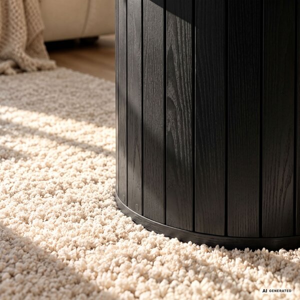 AKORD Furniture Factory NUBO Kerek Dohányzóasztal MDF Fekete Rovátkolt Alappal