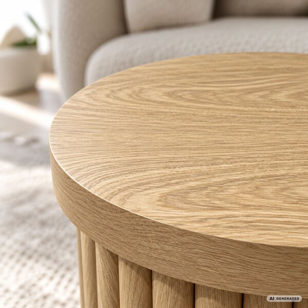 AKORD Furniture Factory TINO Kerek Dohányzóasztal MDF Természetes Fa Rovátkolt Alappal