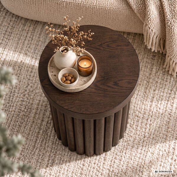 AKORD Furniture Factory TINO Kerek Dohányzóasztal MDF Dió Bordázott Alap