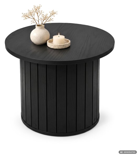 AKORD Furniture Factory NUBO Kerek Dohányzóasztal MDF Fekete Rovátkolt