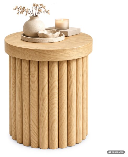 AKORD Furniture Factory TINO Kerek Dohányzóasztal MDF Természetes Fa Rovátkolt Alappal