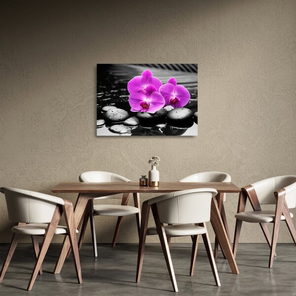 Üveg kép - Lila orchideák (70x50 cm)