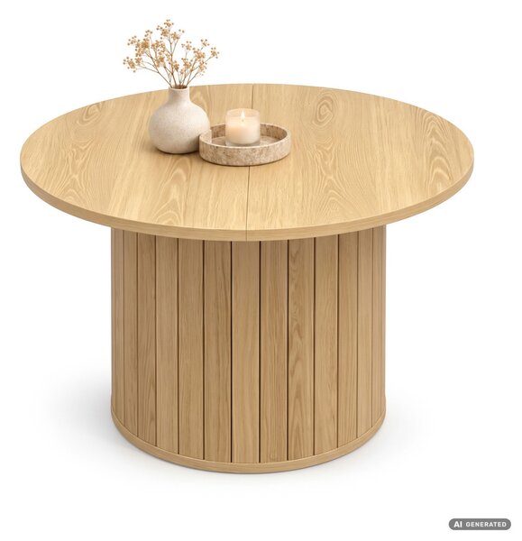 AKORD Furniture Factory NUBO Kerek Dohányzóasztal MDF Natúr Fa Rovátkolt Alappal
