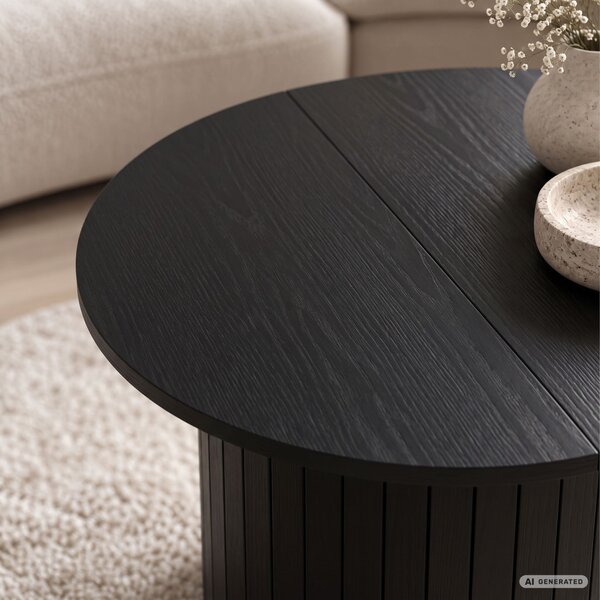 AKORD Furniture Factory NUBO Kerek Dohányzóasztal MDF Fekete Rovátkolt Alappal