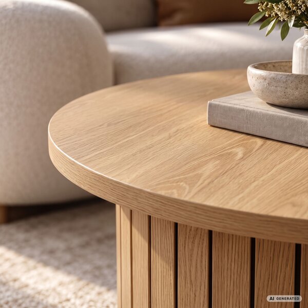 AKORD Furniture Factory NUBO Kerek Dohányzóasztal MDF Természetes Fa Ryflezett