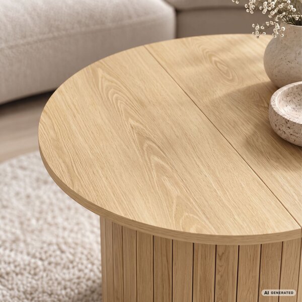 AKORD Furniture Factory NUBO Kerek Dohányzóasztal MDF Natúr Fa Rovátkolt Alappal