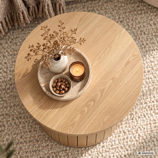 AKORD Furniture Factory NUBO Kerek Dohányzóasztal MDF Természetes Fa Ryflezett