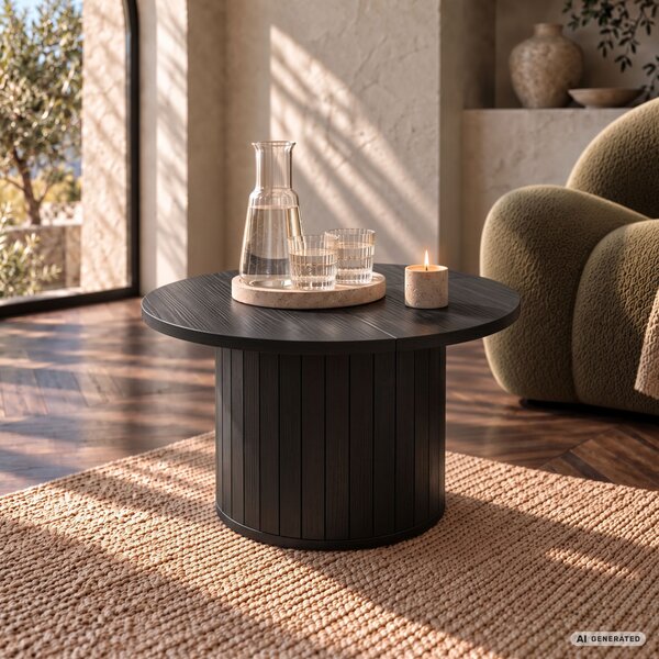 AKORD Furniture Factory NUBO Kerek Dohányzóasztal MDF Fekete Rovátkolt Alappal