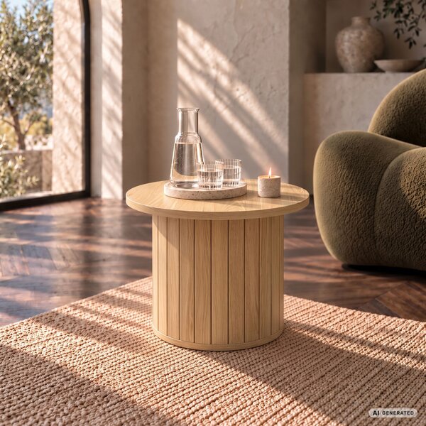 AKORD Furniture Factory NUBO Kerek Dohányzóasztal MDF Természetes Fa Ryflezett
