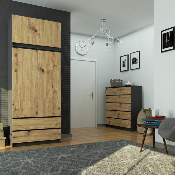 AKORD Furniture Factory CLP S90 Szekrénybővítő Laminált Lap Grafit Szürke / Artisan Tölgy 2 Ajtós