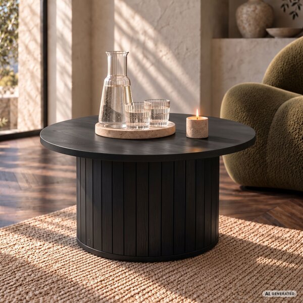 AKORD Furniture Factory NUBO Kerek Dohányzóasztal MDF Fekete Rejtett Tárolóval