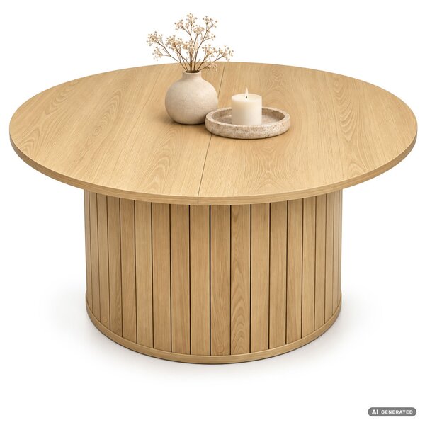 AKORD Furniture Factory NUBO Kerek Dohányzóasztal MDF Természetes Fa Rejtett Tárolóval