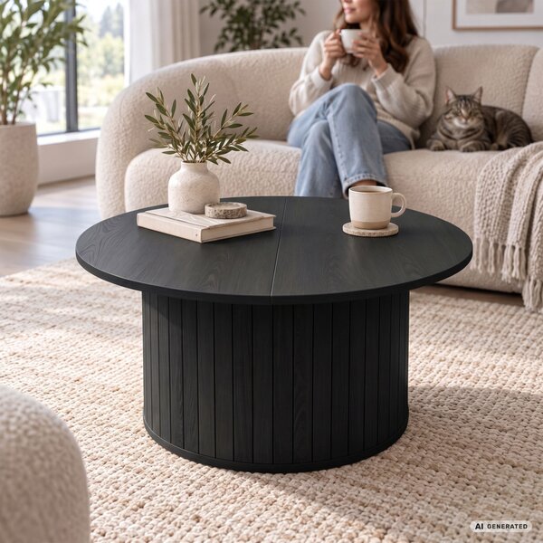 AKORD Furniture Factory NUBO Kerek Dohányzóasztal MDF Fekete Rejtett Tárolóval