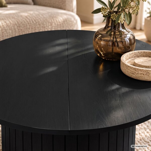 AKORD Furniture Factory NUBO Kerek Dohányzóasztal MDF Fekete Rejtett Tárolóval