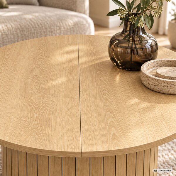 AKORD Furniture Factory NUBO Kerek Dohányzóasztal MDF Természetes Fa Rejtett Tárolóval