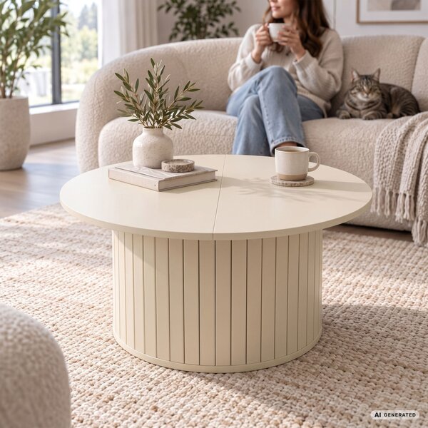 AKORD Furniture Factory NUBO Kerek Dohányzóasztal MDF Kasmír Rejtett Tárolóval