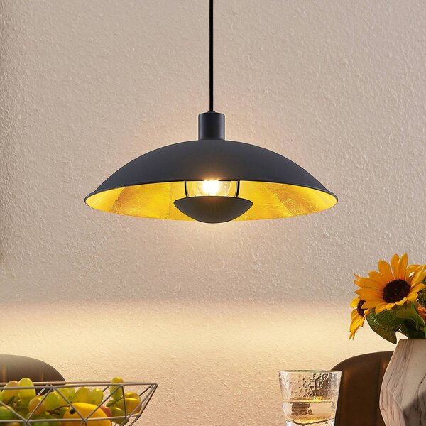 Lindby függőlámpa Narisara, Ø 40 cm, E27, fekete-arany, dimmelhető, Fekete, Nappali / Étkező, fém, Modern
