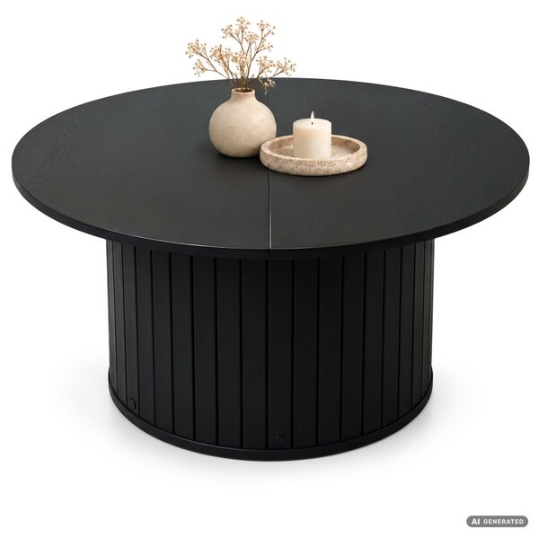 AKORD Furniture Factory NUBO Kerek Dohányzóasztal MDF Fekete Rejtett Tárolóval