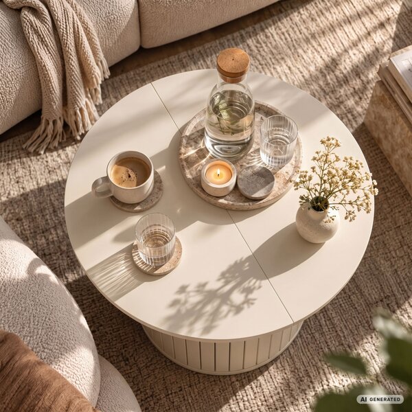 AKORD Furniture Factory NUBO Kerek Dohányzóasztal MDF Kasmír Rejtett Tárolóval