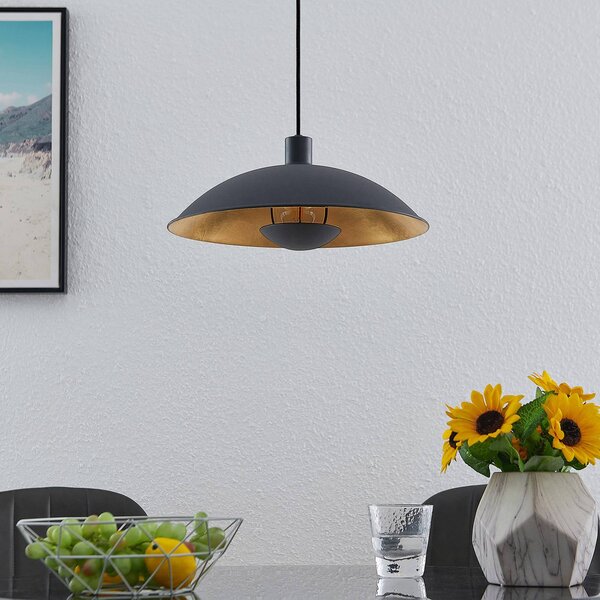 Lindby függőlámpa Narisara, Ø 40 cm, E27, fekete-arany, dimmelhető, Fekete, Nappali / Étkező, fém, Modern