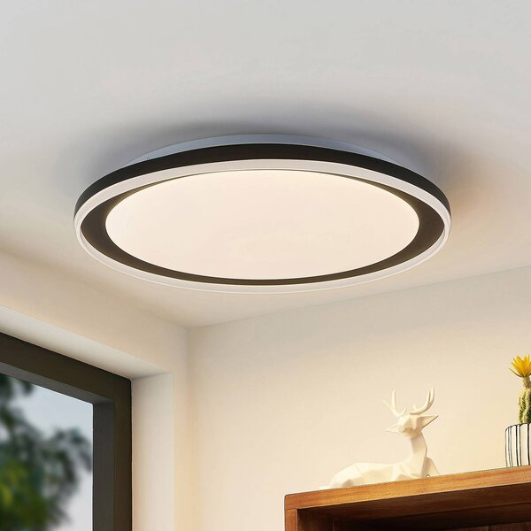 Lindby LED mennyezeti lámpa Verdan, fekete, fém, dimmelhető, CCT, dimmelhető, Fekete, Nappali / Étkező, fém, Modern