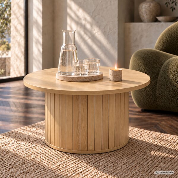 AKORD Furniture Factory NUBO Kerek Dohányzóasztal MDF Természetes Fa Rejtett Tárolóval