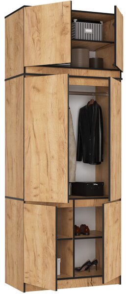AKORD Furniture Factory CLP S90 Szekrény Felső Résszel Laminált Craft Tölgy 6 Ajtós