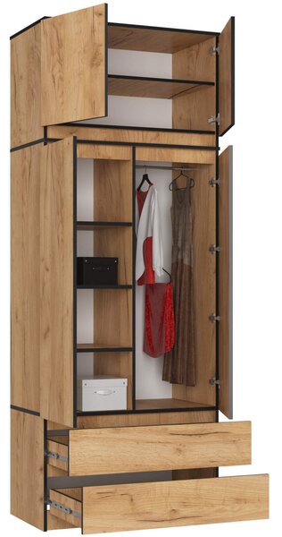 AKORD CLP S90 Szekrény Felső Résszel Laminált Craft Tölgy 2 Ajtós 2 Fiókos