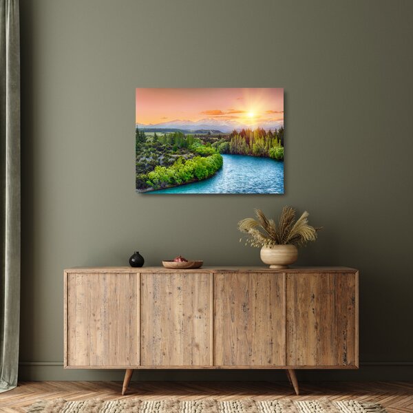 Üveg kép - Erdei hegyvidéki táj (70x50 cm)