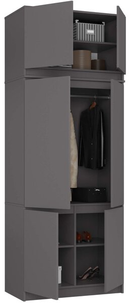 AKORD Furniture Factory CLP S90 Szekrény Felső Résszel Laminált Lemez Grafit Szürke 6 Ajtós