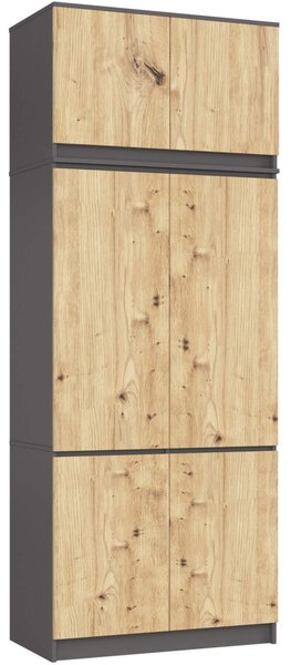 AKORD CLP S90 Szekrény Felső Résszel Laminált Lemez Grafit Szürke Artisan Tölgy 6 Ajtós
