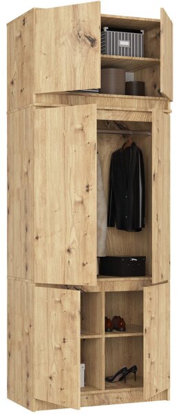 AKORD Furniture Factory CLP S90 Szekrény Felső Résszel Laminált Forgácslap Artisan Tölgy 6 Ajtós