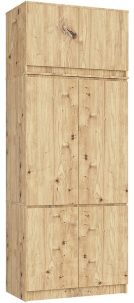 AKORD Furniture Factory CLP S90 Szekrény Felső Résszel Laminált Forgácslap Artisan Tölgy 6 Ajtós