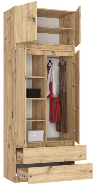 AKORD CLP S90 Szekrény Felső Résszel Laminált Lap Artisan Tölgy 2 Ajtós 2 Fiókos