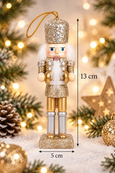 SHP Cracker Diótörő Karácsonyfadísz Arany-Ezüst Csillogó 5 Darabos Szett