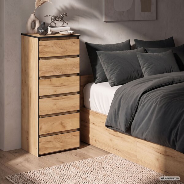 AKORD CLP CL6 Komód Laminált Craft Tölgy 6 Fiókos