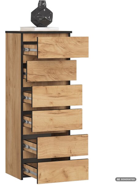 AKORD CLP CL6 Komód Laminált Craft Tölgy 6 Fiókos