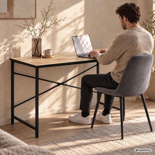 AKORD Furniture Factory Simple Számítógépasztal Forgácslap + MDF Tölgy Craft Fekete Fém Váz Ipari Stílus