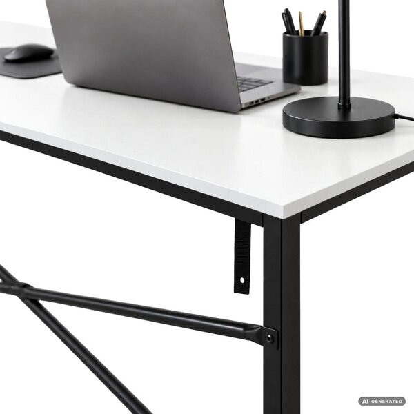 AKORD Furniture Factory Simple Számítógépasztal Fehér Fekete Fémvázzal Ipari Stílusú