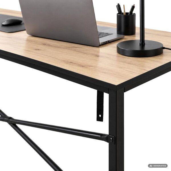 AKORD Furniture Factory Simple Számítógépasztal Forgácslap + MDF Tölgy Craft Fekete Fém Váz Ipari Stílus