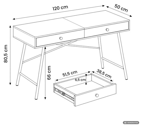 AKORD Furniture Factory Skandia Számítógépasztal Artisan Tölgy Fehér Lábakkal Ipari Stílus 2 Fiókkal