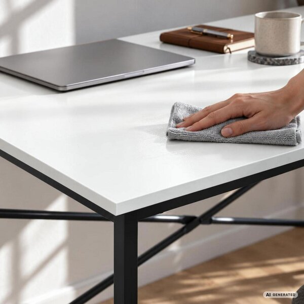AKORD Furniture Factory Simple Számítógépasztal Fehér Fekete Fémvázzal Ipari Stílusú