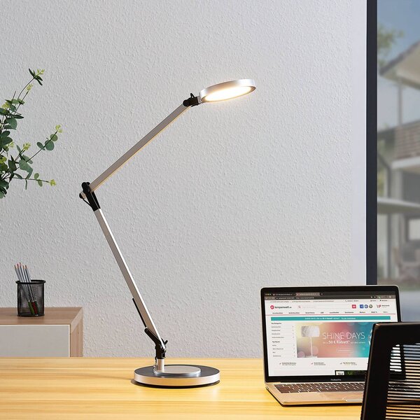 Lindby Rilana LED íróasztal lámpa dimmerrel, dimmelhető, Alu / szürke / cink, Dolgozószoba / Iroda, fém, Modern