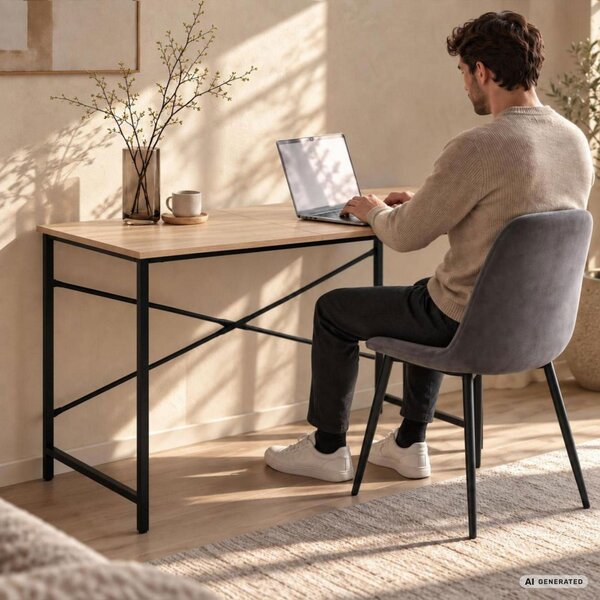 AKORD Furniture Factory Simple Számítógépasztal Sonoma Tölgy Fekete Fémváz Ipari Stílus