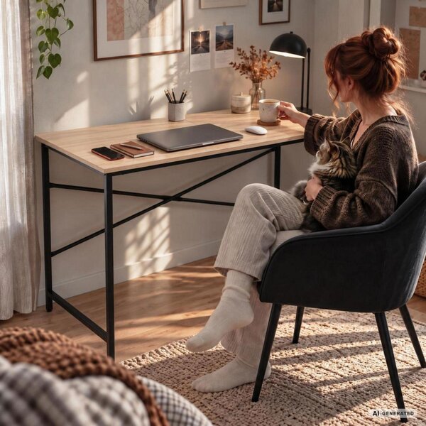 AKORD Furniture Factory Simple Számítógépasztal Sonoma Tölgy Fekete Fémváz Ipari Stílus