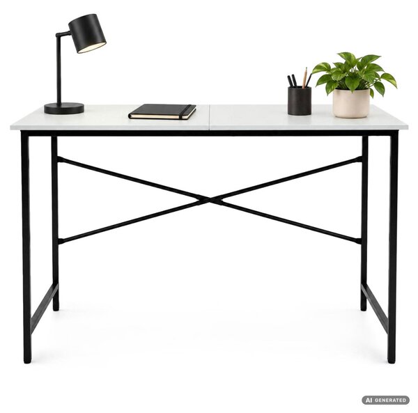 AKORD Furniture Factory Simple Számítógépasztal Fehér Fekete Fémvázzal Ipari Stílusú