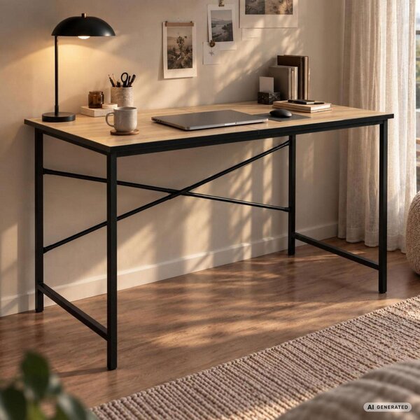 AKORD Furniture Factory Simple Számítógépasztal Forgácslap + MDF Tölgy Craft Fekete Fém Váz Ipari Stílus